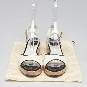 Fendi White/Black Patent Leather Platform Ankle Wrap Sandals Size 8/38.5